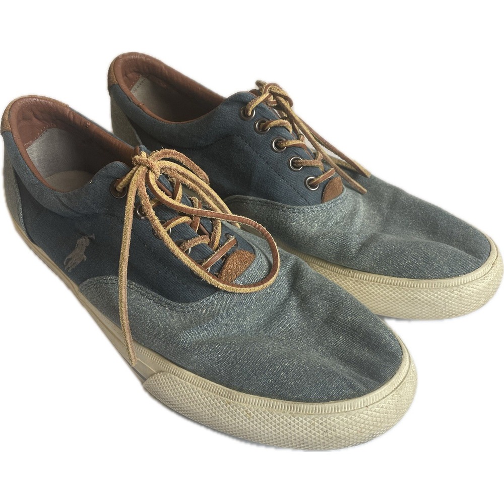 Ralph Lauren POLO  Men's Vaughn Saddle 11501 Low Top Blue Fabric Sneakers 11.5D